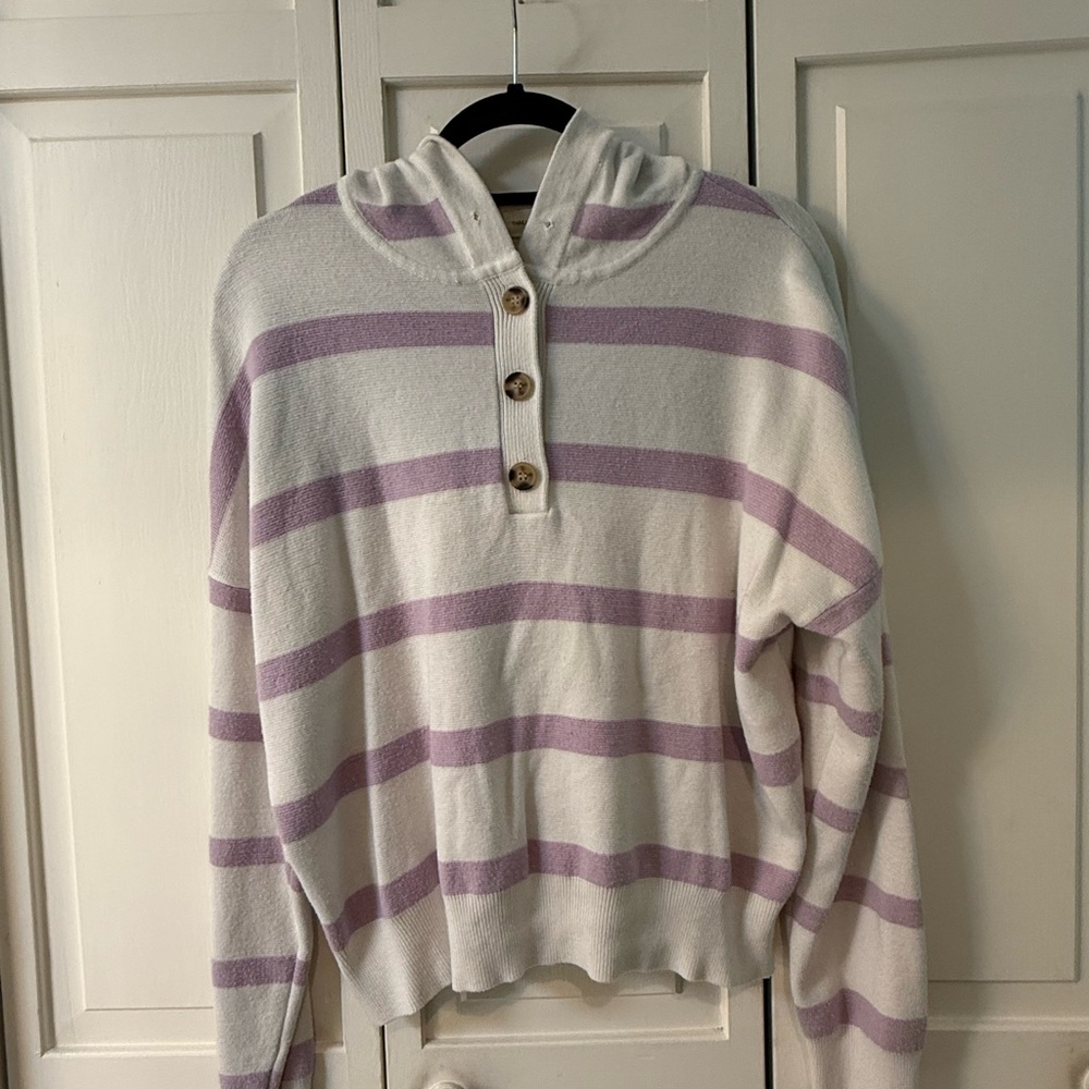 Thread & Supply Lavender and White Striped Hoodie - Picture 4 of 7